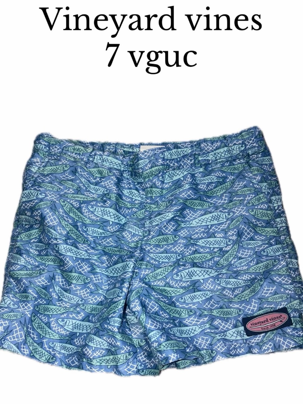 Vineyard vines size 7 blue fish swim trunks